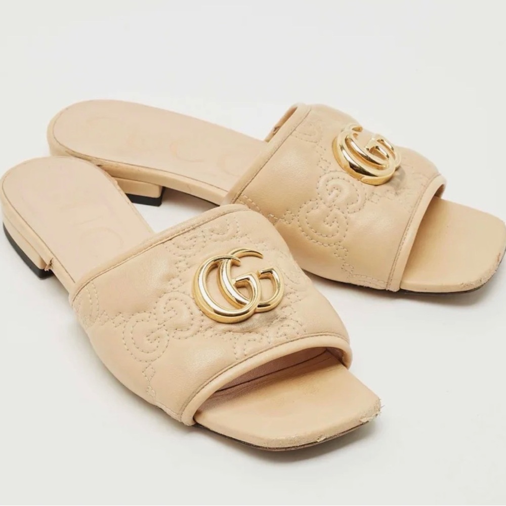Gucci Marmont Tan Leather Slides